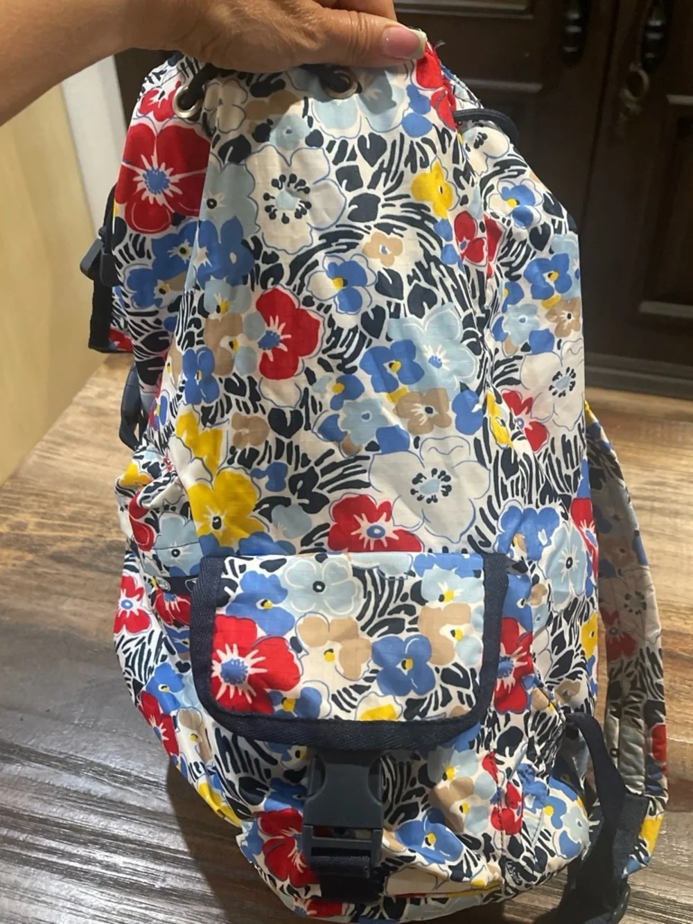 LeSportsac Floral Drawstring Backpack in Red, Blue, Yellow